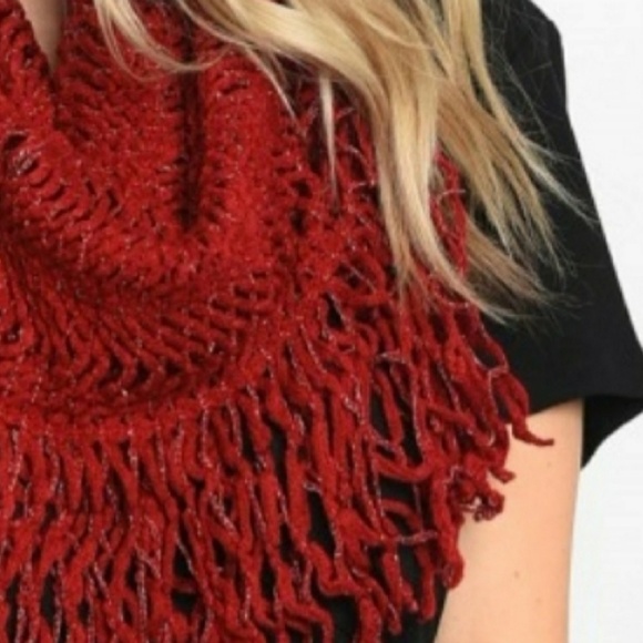 Fringe Infinity Scarf Burgundy with Silver Shimmer - Picture 2 of 4